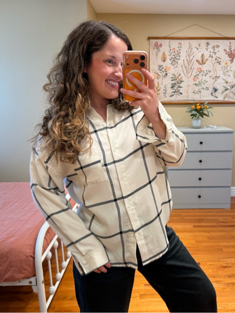 Z Supply Beige Windowpane Button-Up Shirt - Oversized Plaid Soft Flannel Medium - Picture 2 of 13